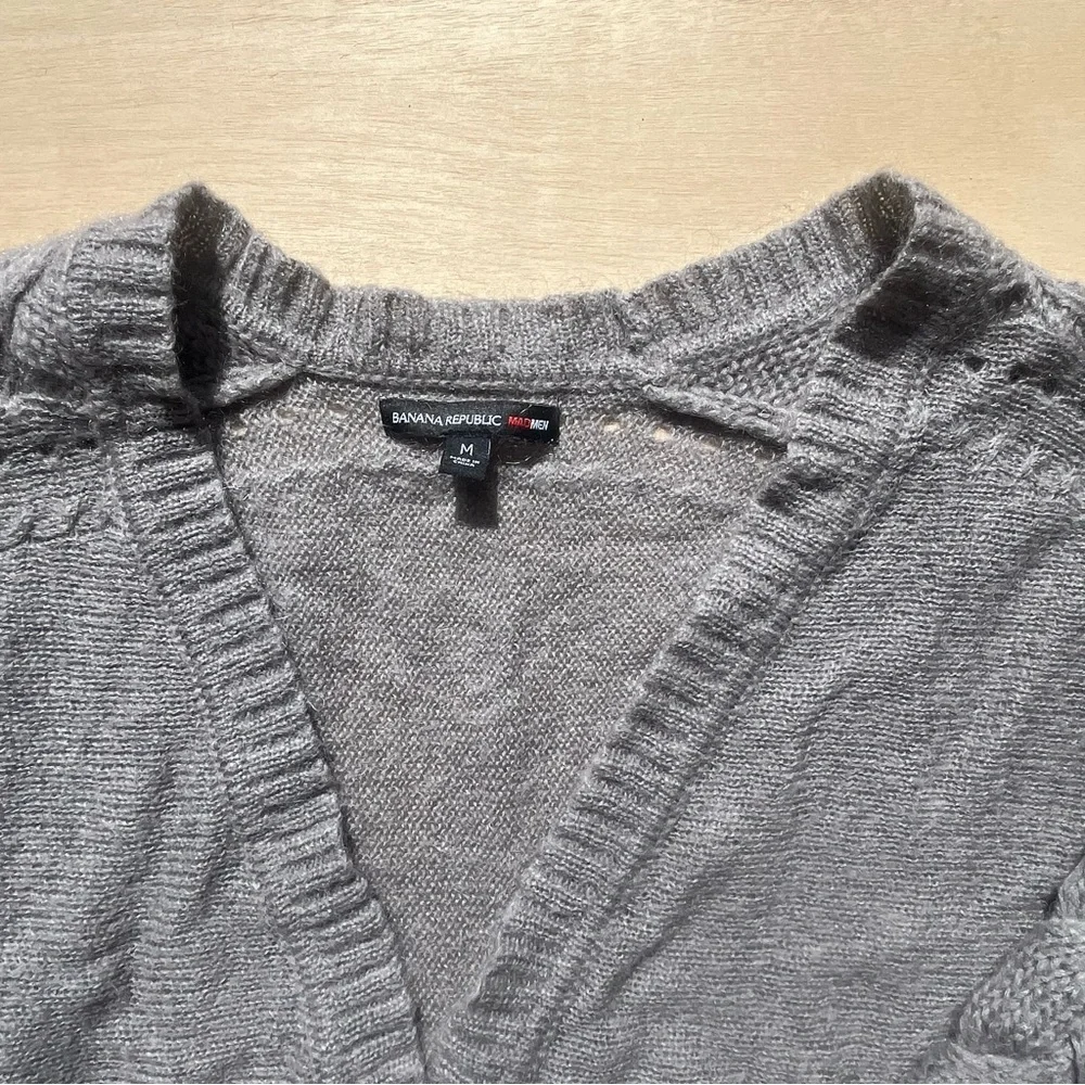 Banana Republic Mad Men Grey Crewneck Cardigan Button Up 3/4 Sleeve Casual Comfy